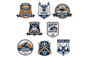 Hunting sports club icons set