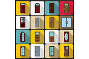 Door icons set, flat style