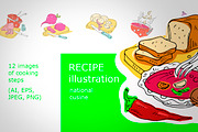Recipe of tasty soup. Vector.