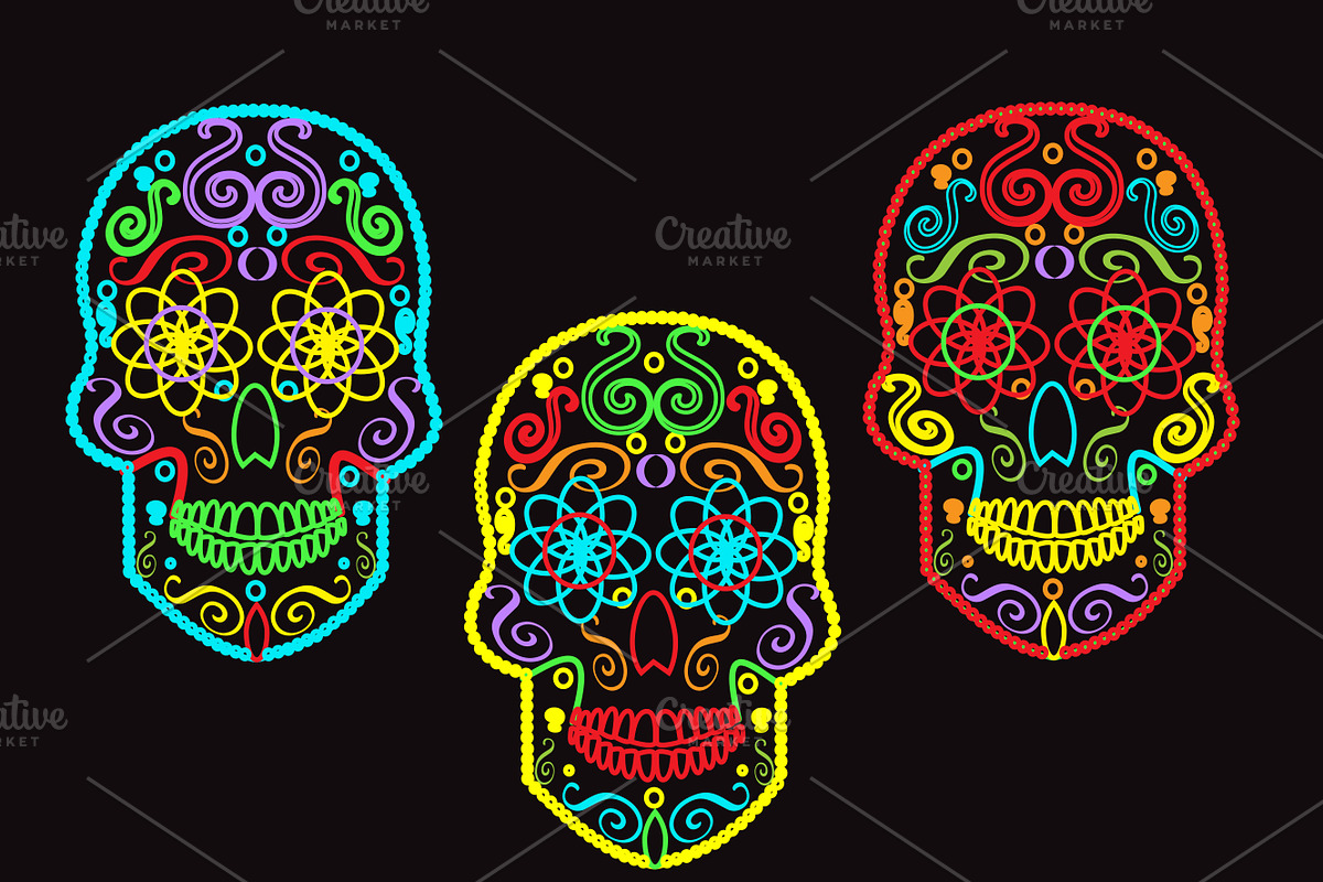 Skulls vector neon color in Graphics - product preview 8