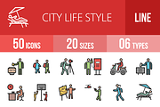 50 City Lifestyle Line Filled Icons