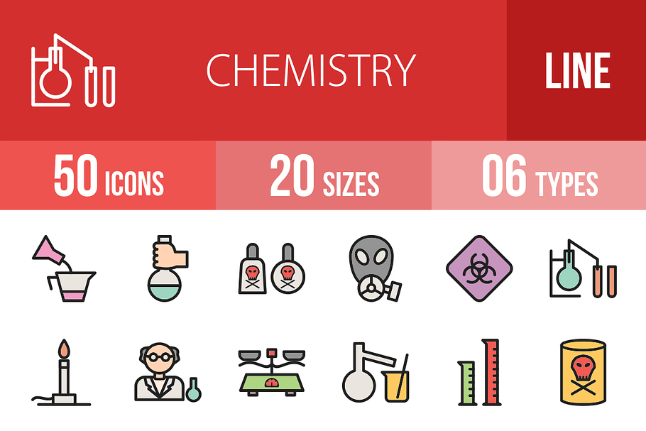 50 Chemistry Line Filled Icons