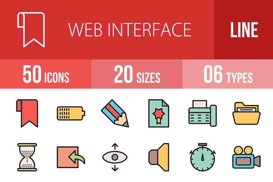 50 Web Interface Line Filled Icons