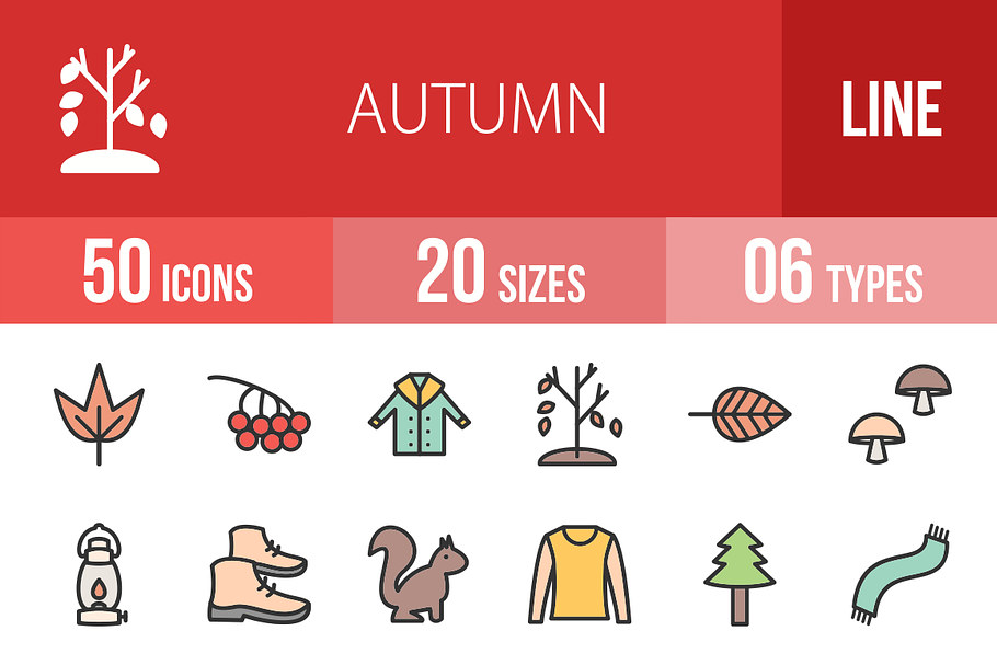50 Autumn Line Filled Icons