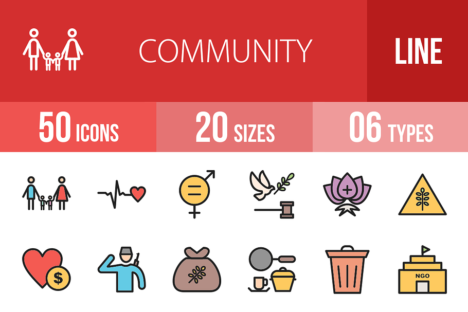 50 Community Line Filled Icons