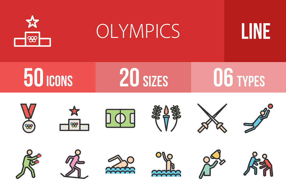 50 Olympics Line Filled Icons