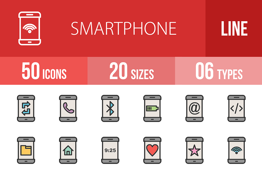 50 Smartphone Line Filled Icons