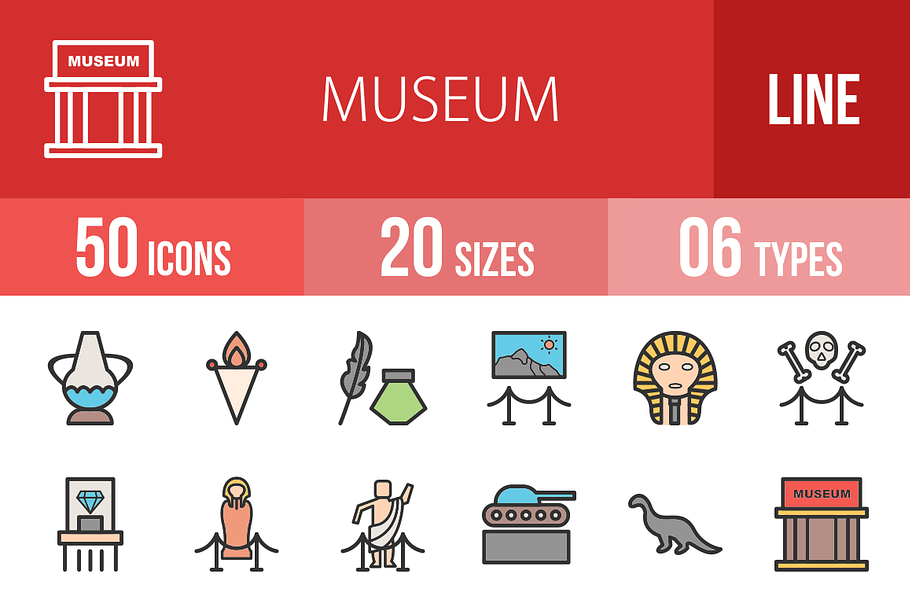 50 Museum Line Filled Icons
