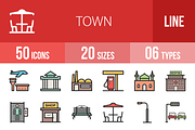 50 Town Line Filled Icons