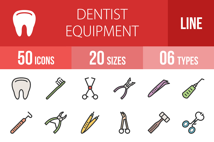 50 Dentist Line Filled Icons