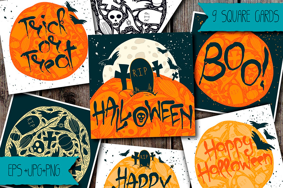 9 Halloween Greeting Cards in Postcard Templates - product preview 8