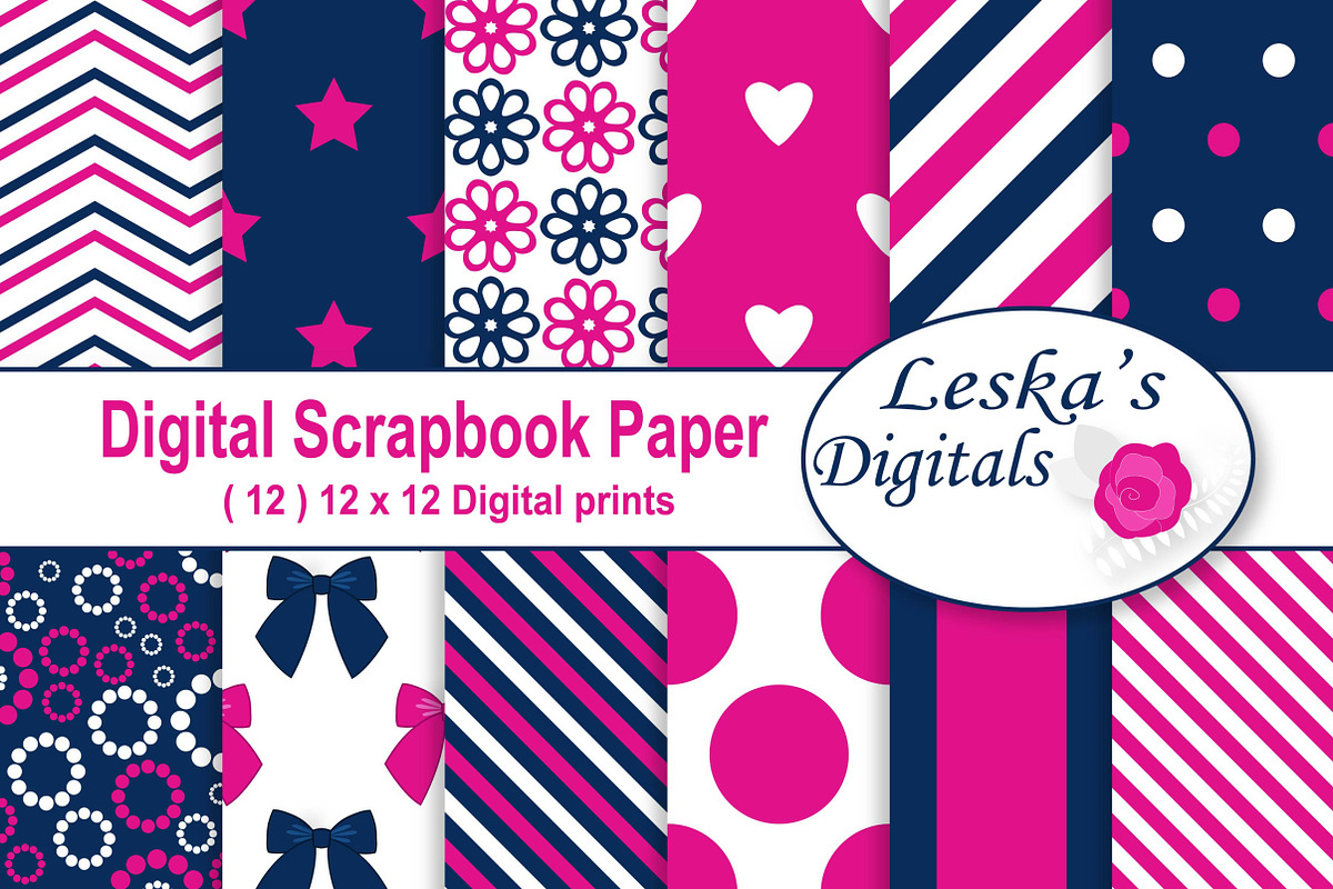 Hot Pink & Navy Digital Paper in Patterns - product preview 8