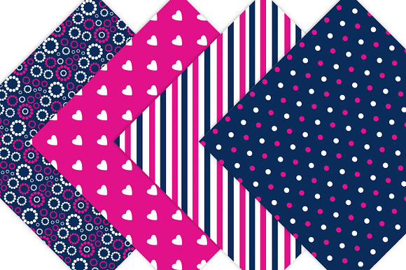 Hot Pink & Navy Digital Paper in Patterns - product preview 2