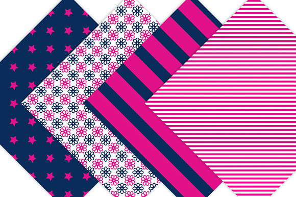 Hot Pink & Navy Digital Paper in Patterns - product preview 3