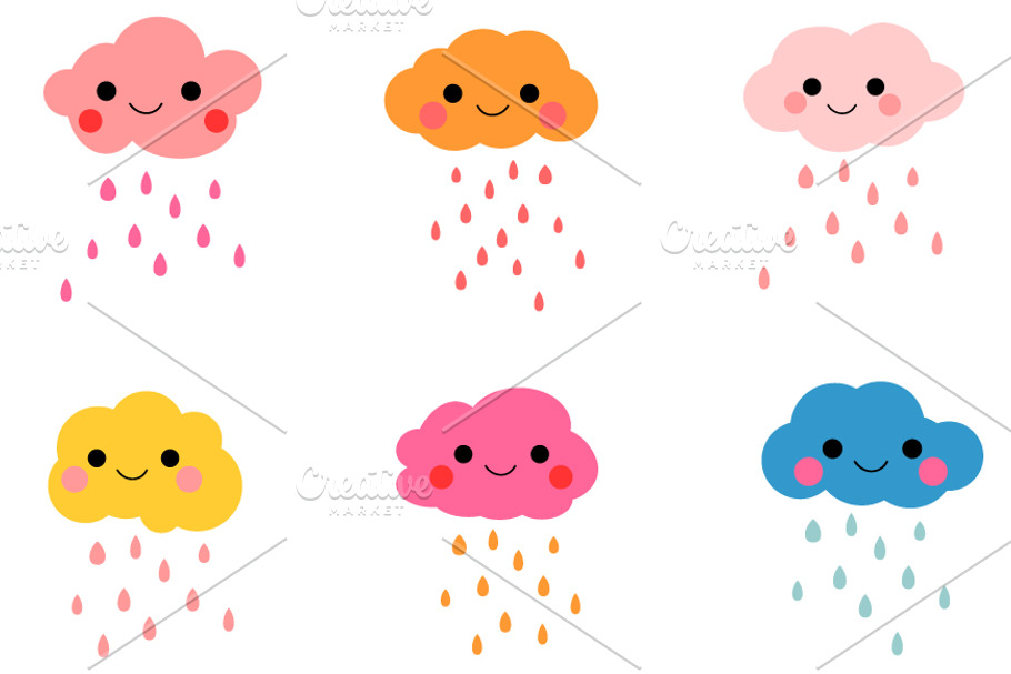 Cute rain clouds clip art in Illustrations - product preview 8