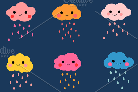 Cute rain clouds clip art in Illustrations - product preview 2