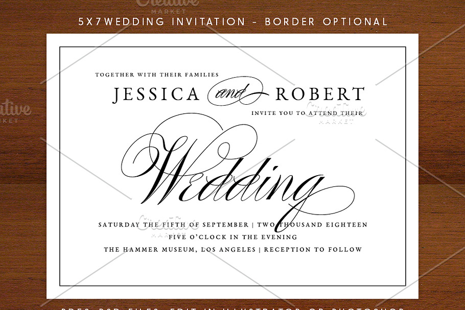 Elegant Script BW Wedding Invitation