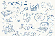 Doodle business and money icons