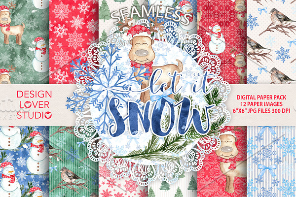 Watercolor "Let it snow" papers