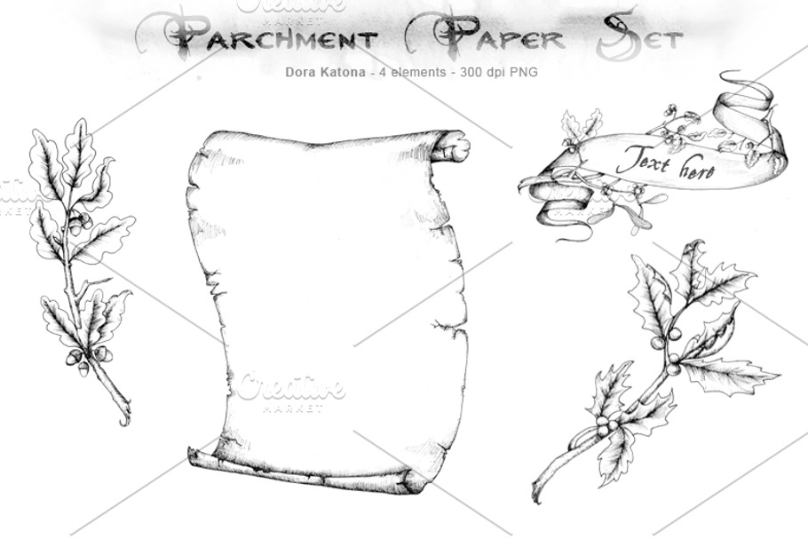 Hand Drawing Parchment Set in Illustrations - product preview 8
