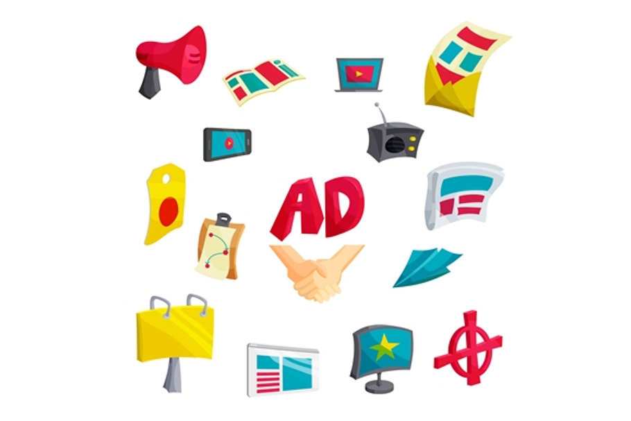 Advertising icons set, cartoon style in Objects - product preview 8