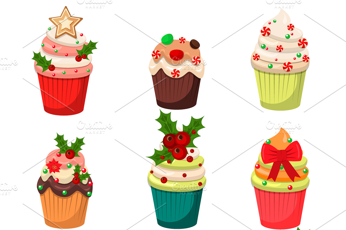 Christmas set of cupcakes vector in Illustrations - product preview 8