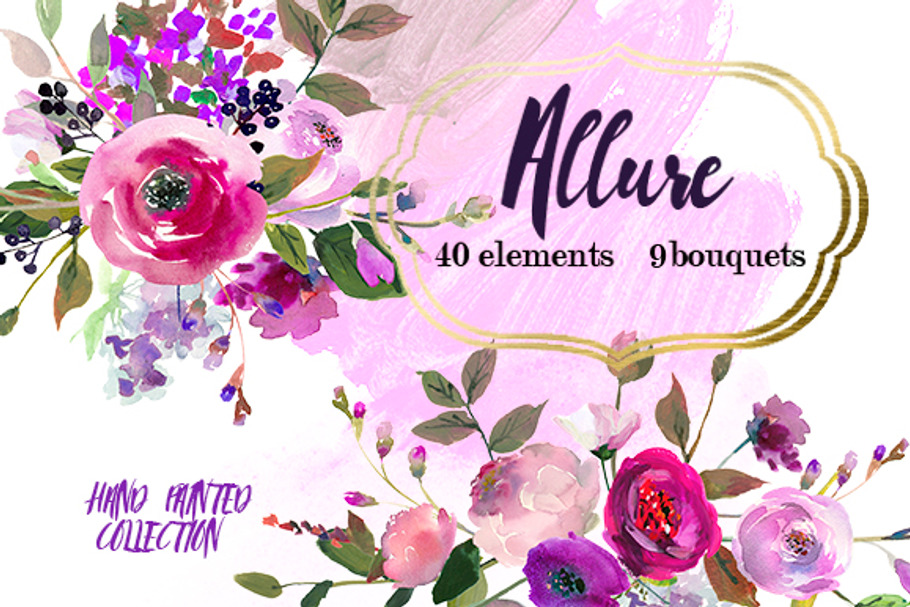 Pink Purple Watercolor Flowers Set in Illustrations - product preview 8