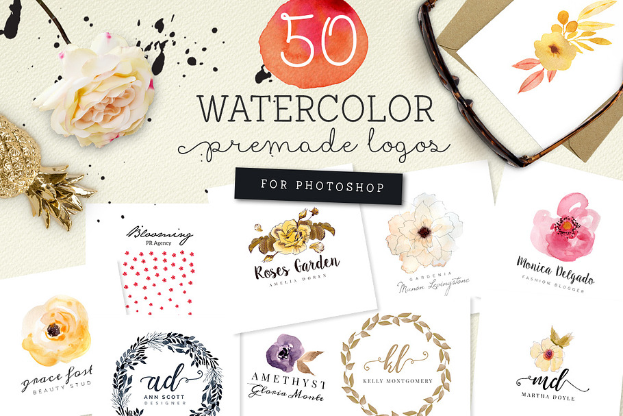 50 Premade Watercolor Logos in Logo Templates - product preview 8