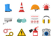 Safety work icons flat style vector