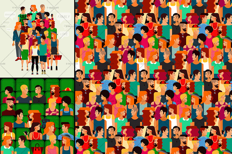 Group of Young People. Vector Set.