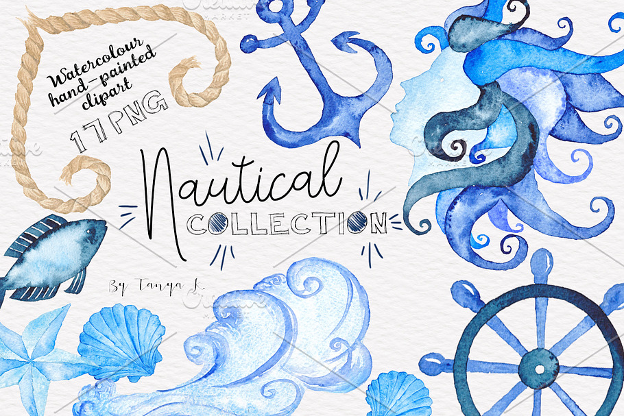 Nautical Sea Watercolor Illustration in Illustrations - product preview 8