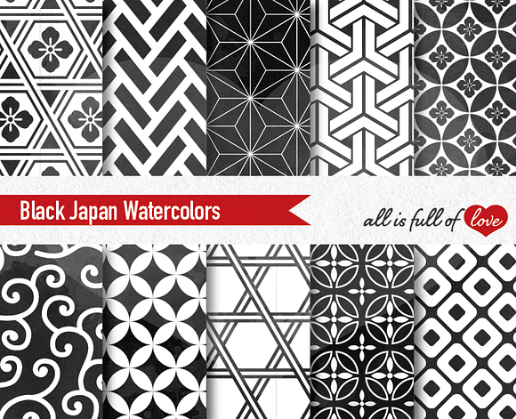 Black Backgrounds Japan Watercolor in Patterns - product preview 1