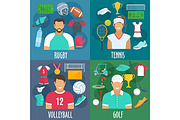 Rugby, tennis, volleyball golf sport