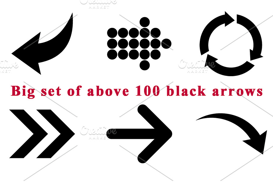 Big set of above 100 black arrows