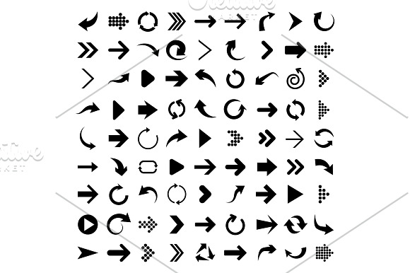 Big set of above 100 black arrows in Objects - product preview 1