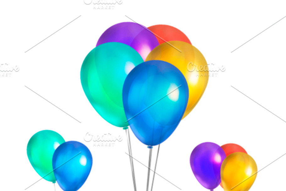 Glossy colorful balloons on white in Objects - product preview 8