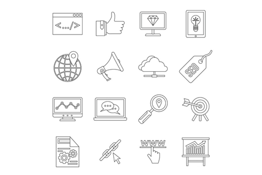 SEO icons set, outline style in Objects - product preview 8
