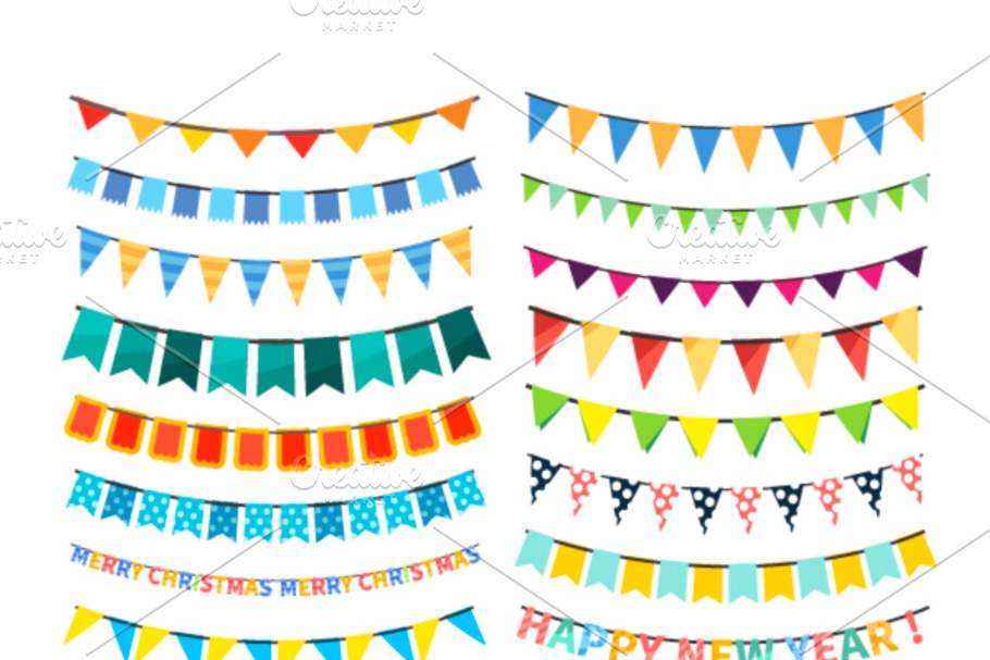 Colorful bunting and garlands in Objects - product preview 8