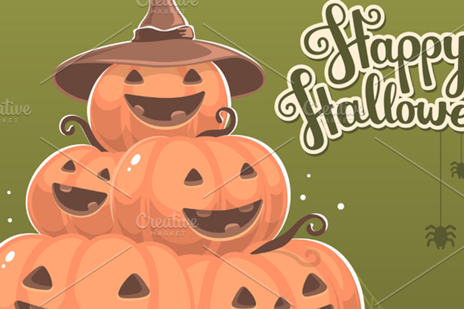 Set of Halloween Pumpkins with hat in Illustrations - product preview 8