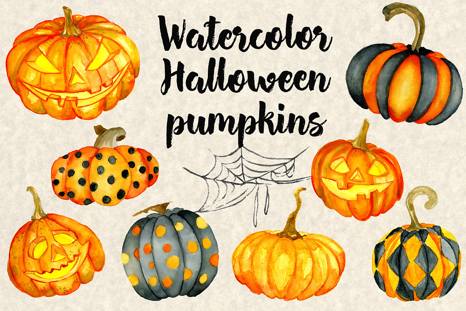Halloween watercolor pumpkins in Illustrations - product preview 8