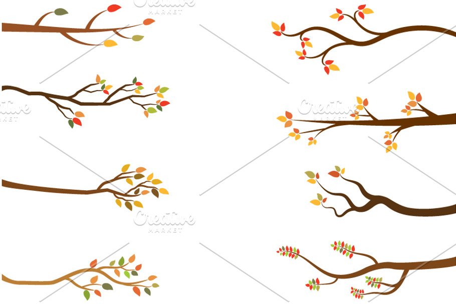 Autumn tree branches, Fall set
