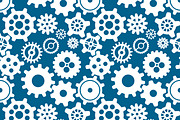 Cogwheels on blue, seamless pattern