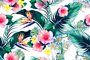Tropical flowers,palm leaves pattern