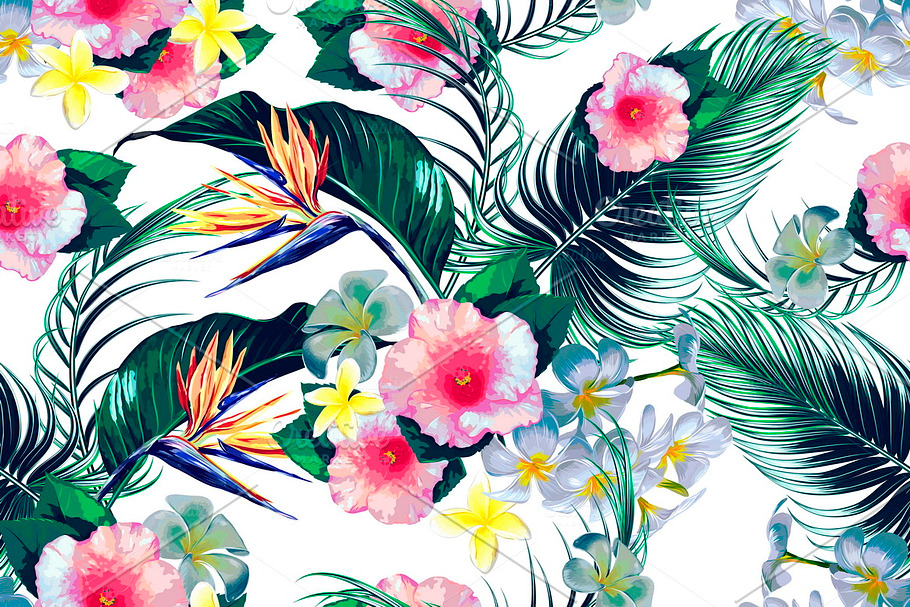 Tropical flowers,palm leaves pattern in Patterns - product preview 8