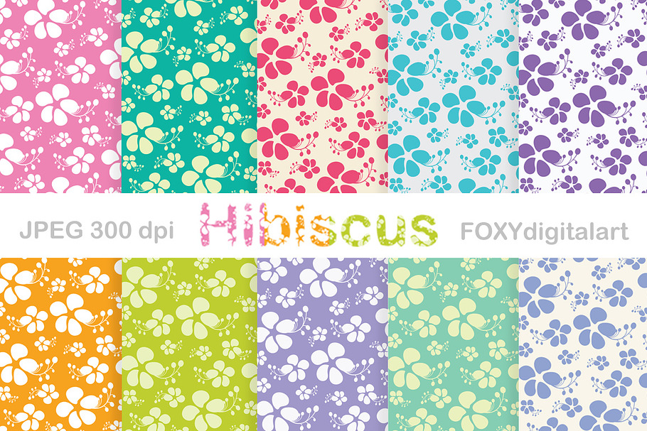 Tropical Hibiscus Digital Paper   in Patterns - product preview 8