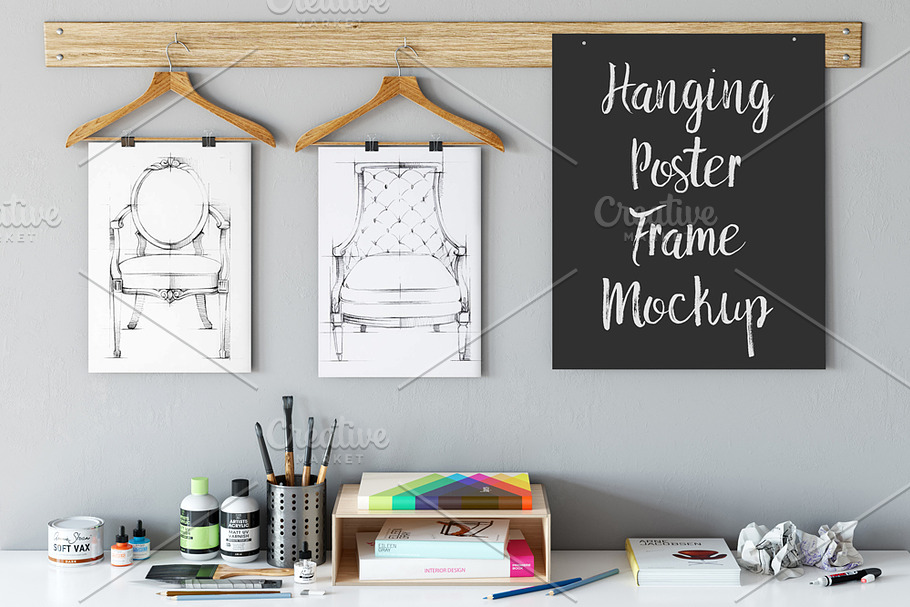 Hanging Poster Frame Mockup in Print Mockups - product preview 8