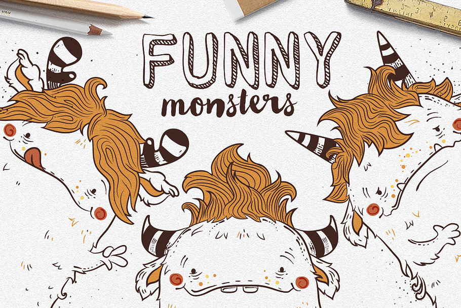 Funny Monsters • Vector Set in Illustrations - product preview 8