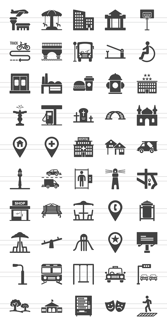 50 Town Glyph Icons in Icons - product preview 1