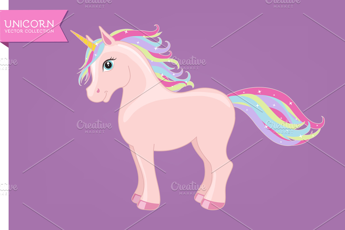 Pink unicorn with rainbow main in Graphics - product preview 8
