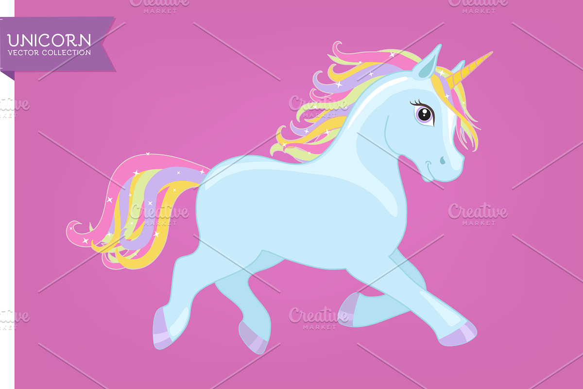 Running blue vector unicorn in Illustrations - product preview 8